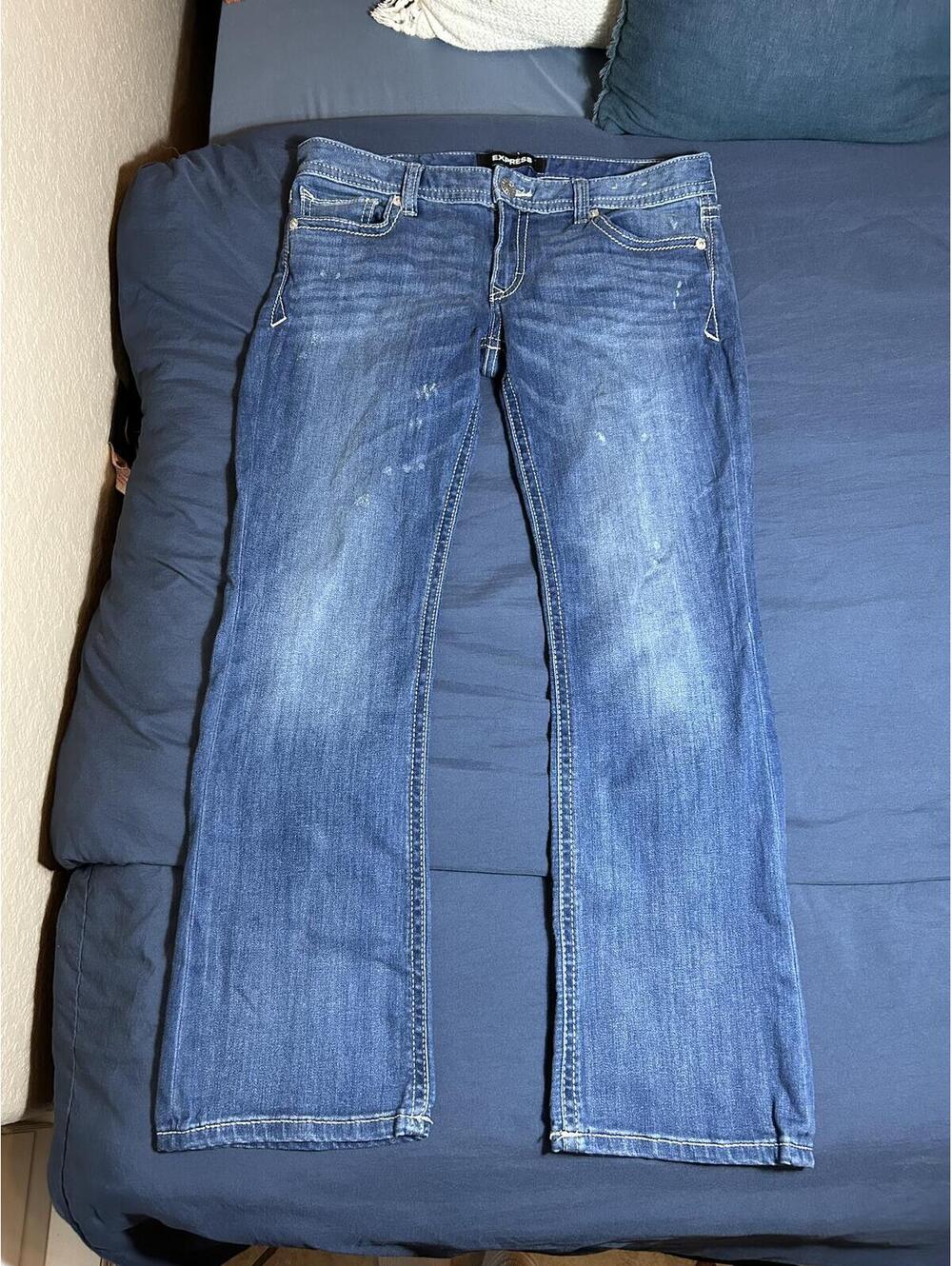 Express Barely Boot Stretch Low Rise Blue Jeans Size 10S/10C
